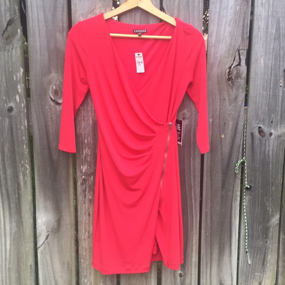 Express Red Zip Front Wrap Dress Sz XS New With Tags